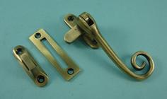 THD086/AB Curly Tail Casement Fastener with Hook & Mortice Plate in Antique Brass