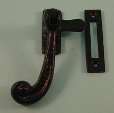 THD233 Black Antique Casement Fastener, Swirl tail with Mortice Plate Version