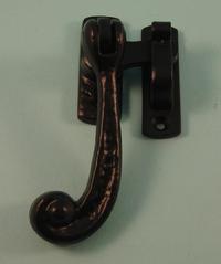 THD233 Black Antique Casement Fastener, Swirl tail with Hook Plate Version