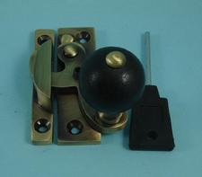 THD108WBL/AB Claw Fastener - Locking - Black Wood Knob in Antique Brass