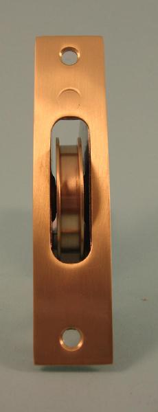THD241/SB Brass Wheel Sash Axle Pulley with Square Faceplate in Satin Brass