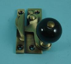 THD108CB/AB Clo Fastener - Non Locking - Black Ceramic Knob in Antique Brass