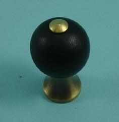 Black Wood Knob in Antique Brass