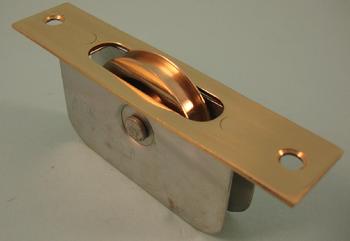 THD241 2" Brass Wheel Sash Axle Pulley with a Solid Brass Square Faceplate